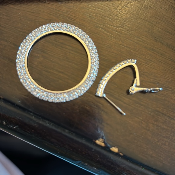 Rhinestone geometric circle round leverback dangle earrings - Picture 7 of 9